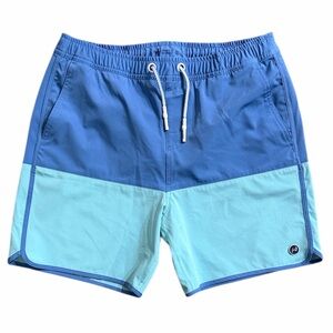 Johnnie-O Tully Monsoon Bous Sz 16 Color Block Teal Lined Swim Trunks Waist Tie